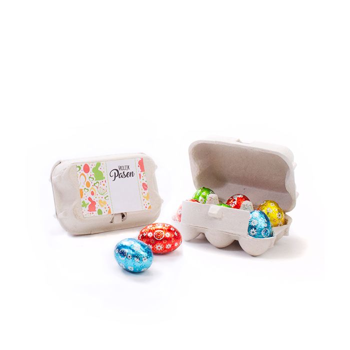 mini eierdoosje met 6 paaseitjes